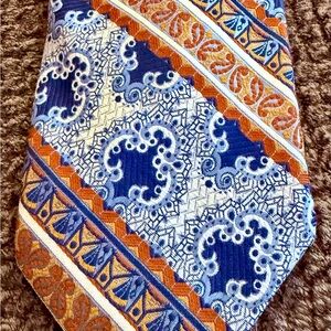 Vintage Oleg Cassini Harris & Frank Silk Tie Blue Orange Paisley Burma 60s